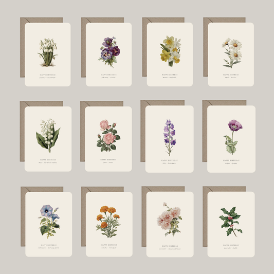 Geboortebloemen | 12 verjaardagskaarten met envelop