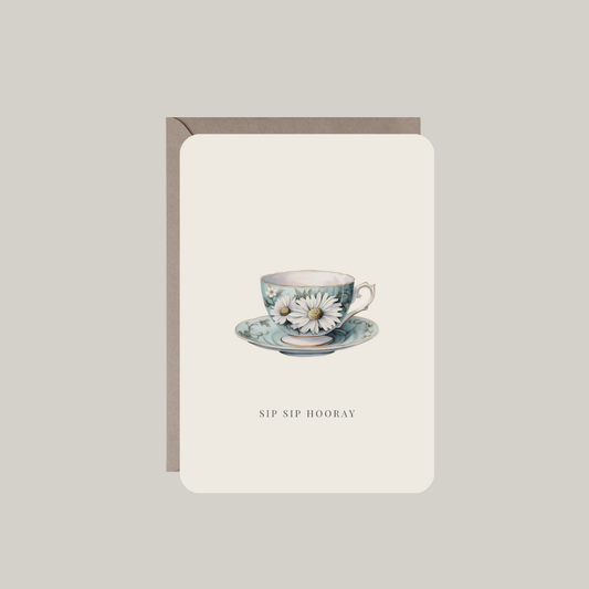 kaart-blauw koffiekopje met bloemen