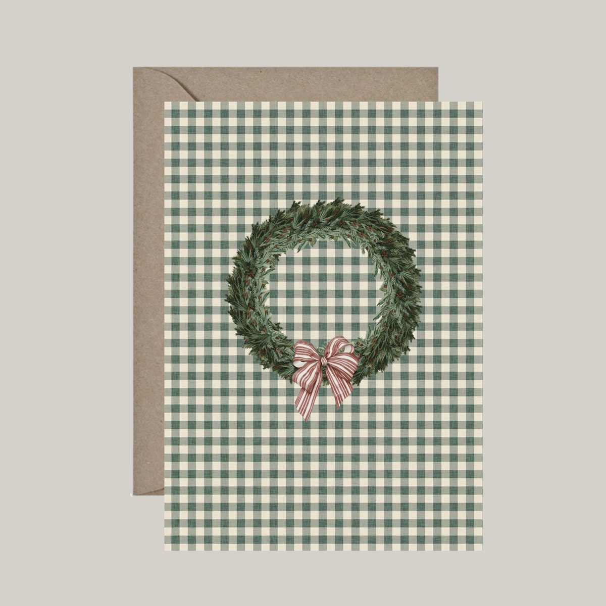 Gevouwen kaart met envelop | winterkrans met strik