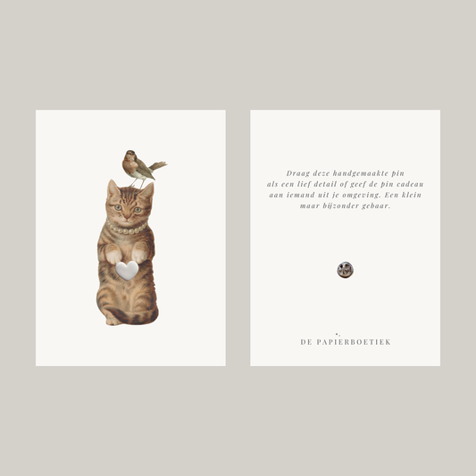 Kaartje met pin | kat & vogel