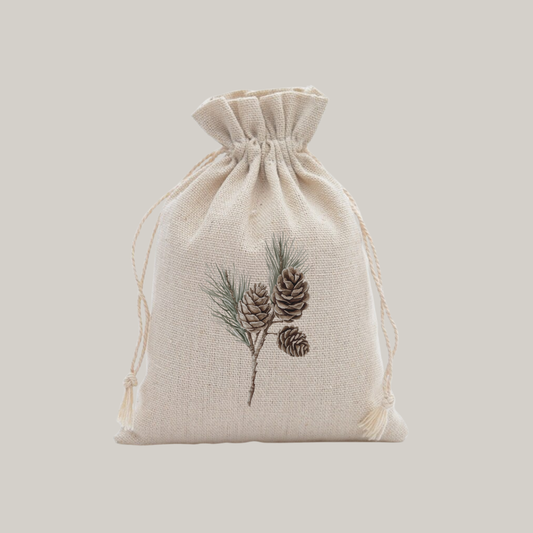 Katoenen zakje met print | dennenappels