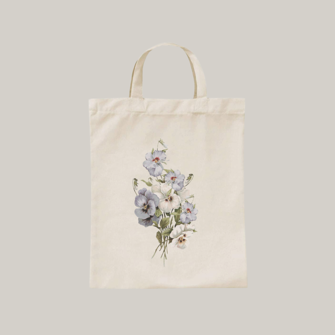 Katoenen zakje met print | viooltjes (maat M)