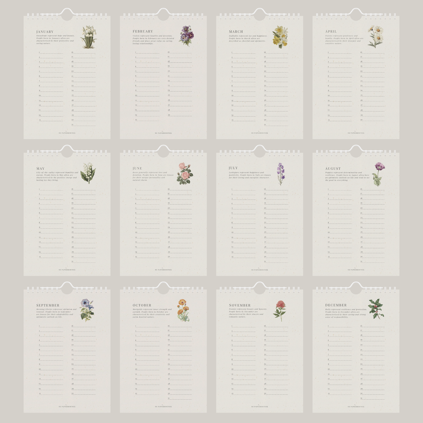 Verjaardagskalender | geboortebloemen